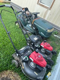 Two Self Propelled Honda Lawn Mowers One Riding Lawnmower
