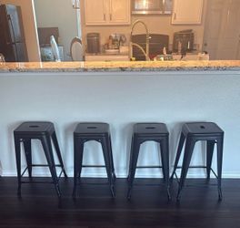 Set of 4 Industrial Metal Bar Stools – Excellent Condition