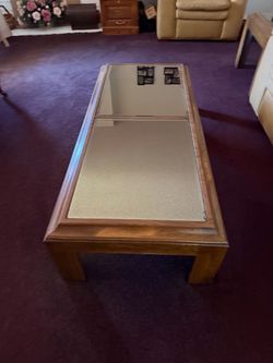 3 Piece, Wood Coffee Table with Mirrored Top