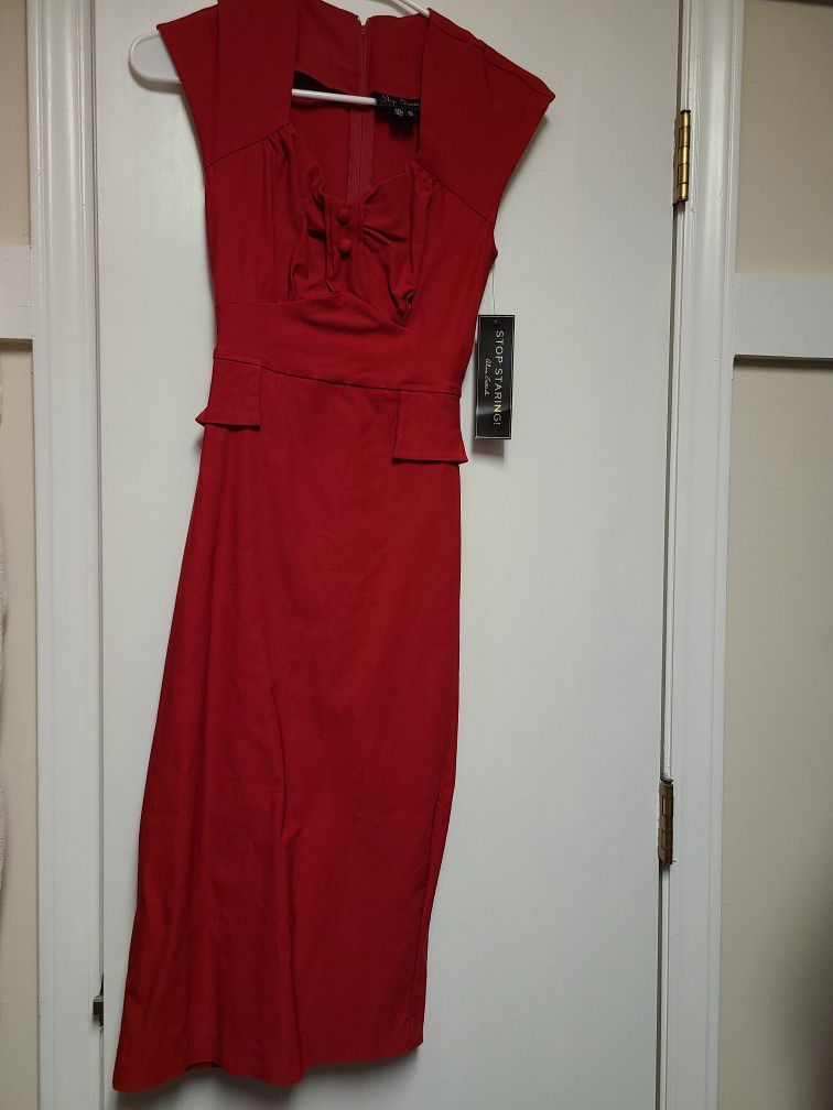 Red Dress. Pinup 1950s Wiggle Holiday Party Dress