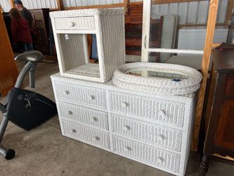 Wicker dresser and nightstand with 2 mirrors