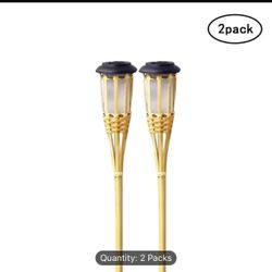 2 Pack Solar Bamboo Torch Light,Warm White