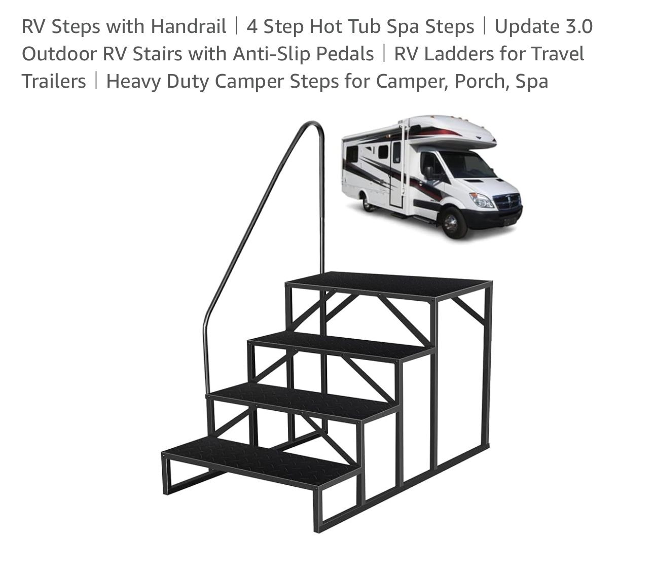 Fruyyzl RV Steps with Handrail | 4 Step Hot Tub Spa Steps | Update 3.0 Outdoor RV Stairs with Anti-Slip Pedals | RV Ladders for Travel Trailers | Heav