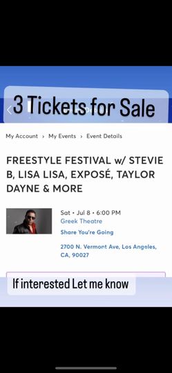 Selling 3 Tickets To Free Style Festival