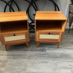 New Set of MCM Rattan Nightstands