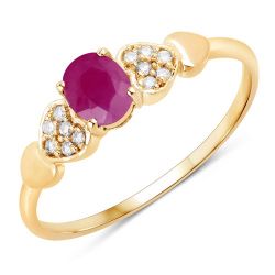 0.36 Carat Genuine Ruby and White Diamond 14K Yellow Gold Ring