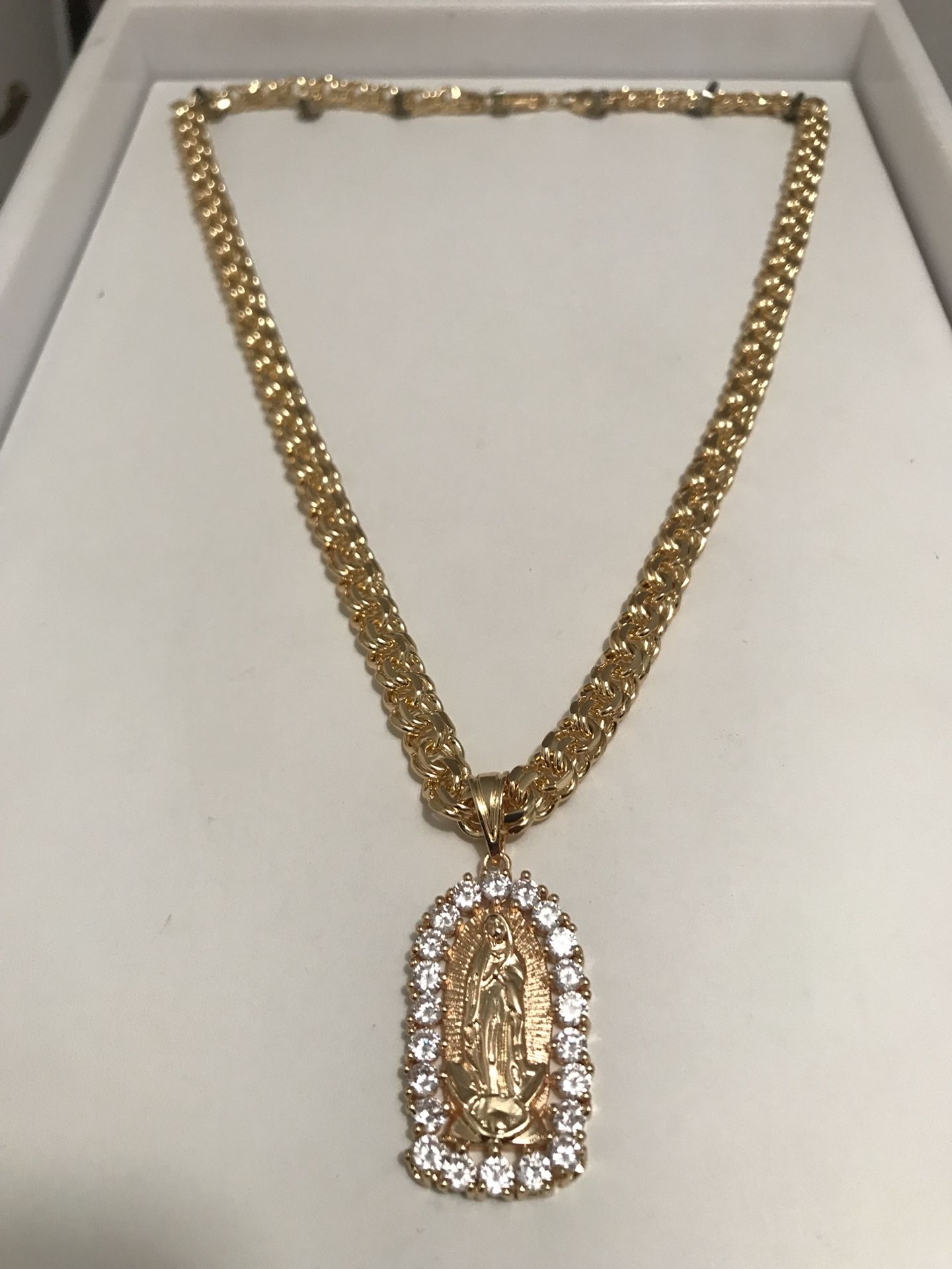 14k Gold filled Chino link chain with Virgin Mary charm