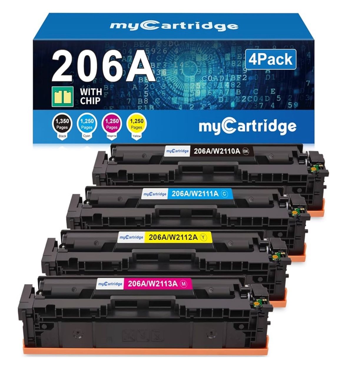 206A Toner Cartridges 4 Pack (with Chip) Compatible Replacement for HP 206A 206X for Color Laserjet Pro MFP M283fdw M283cdw M283fdn M282nw Pro M255dw