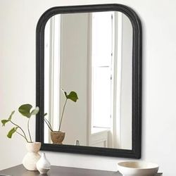 Farmhouse Rectangular Frame Wall Mirror Wooden Bathroom Rounded Corner Hangs Large Mirror Decor for Home Living Room Bedroom Dining Entryw