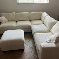 New Corduroy Sectional.  Off White / Beige.  99” X 99”.  Free Delivery!