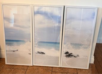Set of 3 Framed Coastal Ocean Wall Art – White Frames