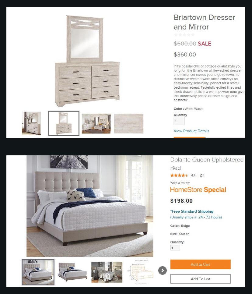 Bed, Dresser And Mirror 