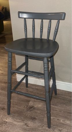 Gray Painted Wood Spindle Back Bar Stool