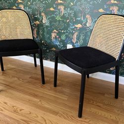 Set of 2 CB2 Nadia Black Cane Dining Chairs 