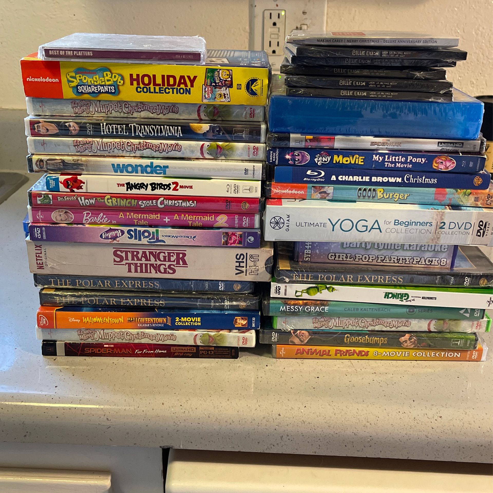 OER 25 BRAND NEW DVDS AND CDS MUST GO TODAY! HOLIDAY MOVIES POLAR EXPRESS, TROLLZ, STRANGER THINGS, GRINCH