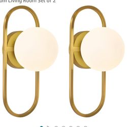 SeeU Mid Century Wall Sconces Modern Gold Vanity Wall Lamp with White Globe Lampshade Wall Light Fixture for Bathroom Bedroom Living Room Set of 2