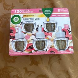 Air Wick Plug in Scented Oil Refill, 5ct, Vanilla and Pink Papaya, Air Freshener, Essential Oils 