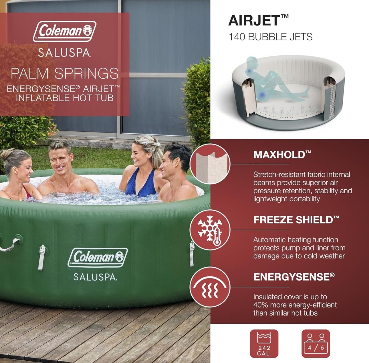 Coleman SaluSpa Lay-Z-Massage 77x28 Inch 6-Person Inflatable Hot Tub (Open Box)