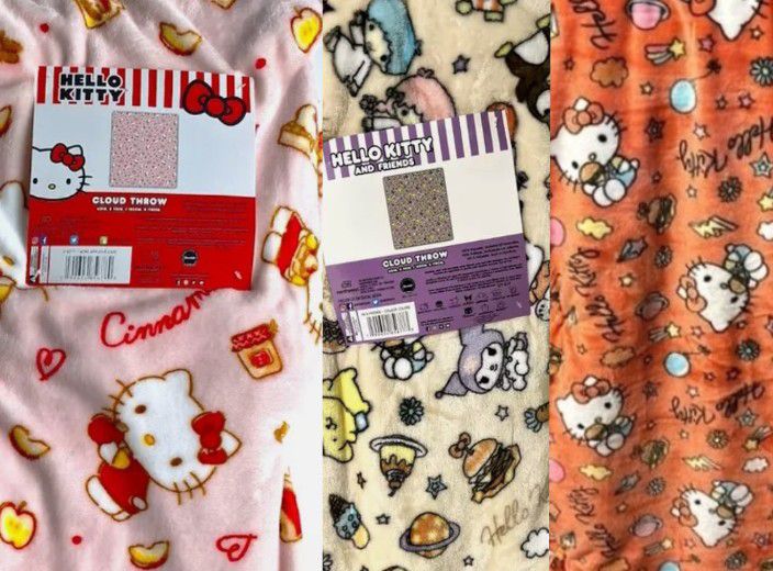 New Hello Kitty Cloud Throw Viral Tiktok Blankets Keroppi & Friends / Hello Kitty Burger / Cinnamon Apple Pie Pink Blanket