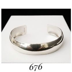 6" x 13.5mm Handcrafted Solid Sterling Silver High Domed Cuff Bracelet, signed