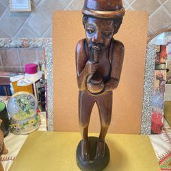 Vtg Carved Wood Man Ethnic Figure Wooden African Carrying