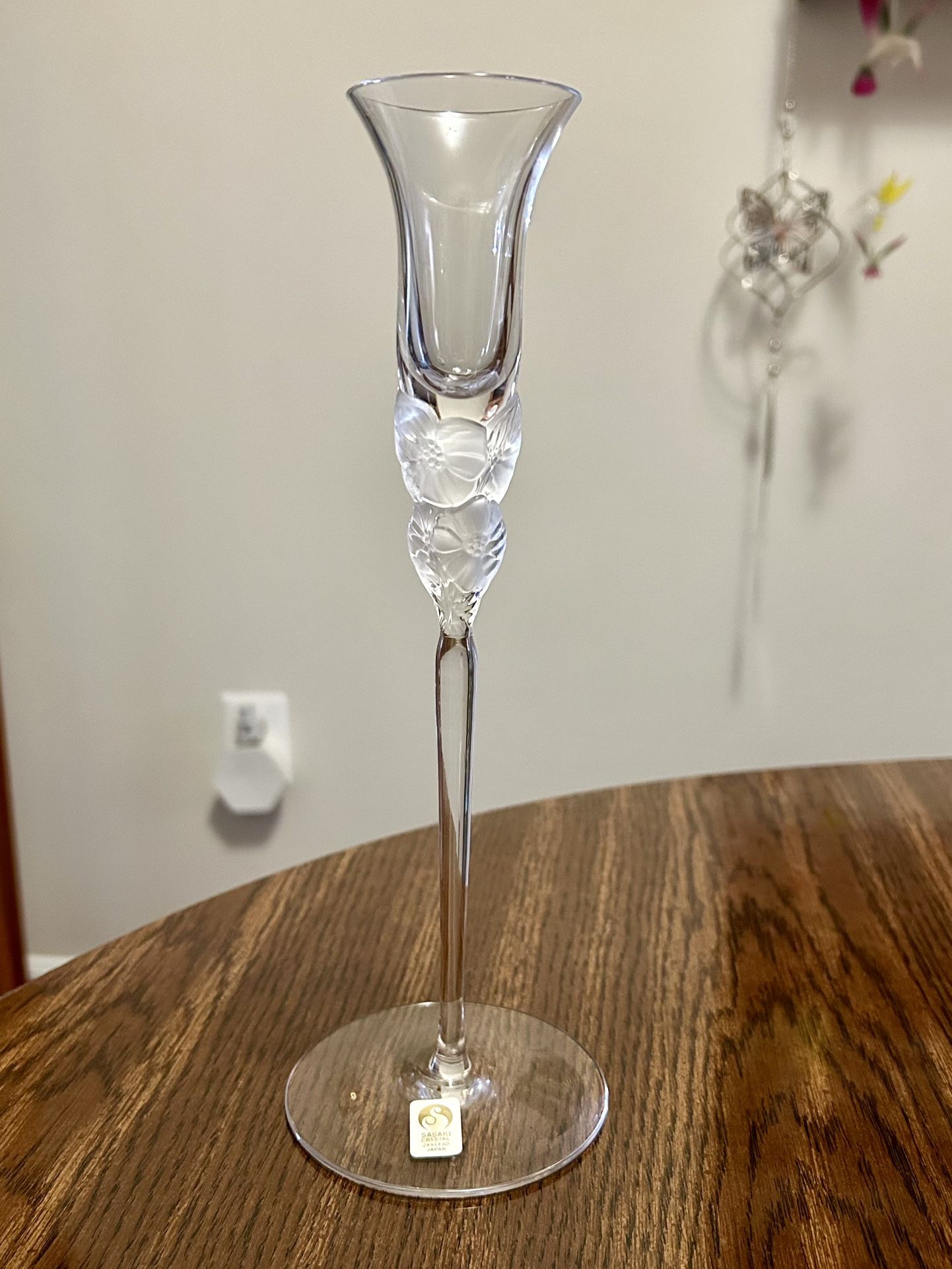 Sasaki Elegant Crystal Candlestick Frosted Floral Fluted Stemware Japan 24% Lead