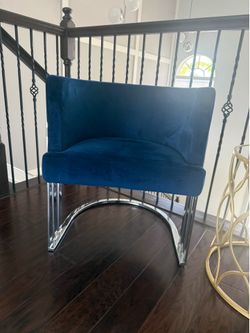 Set of 2 Blue Velvet Accent Chairs – Modern Chrome Frame Chairs