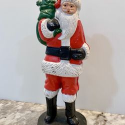 Antique Cast Iron Santa Bank Christmas Decoration Heavy 10” High 