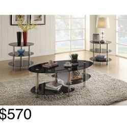 Beautiful Black Top Three peice Coffee table set