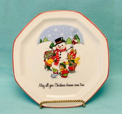 Vintage Papel California small Christmas plate made in Japan snowman animals