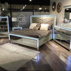 Mirrored LED Bedroom Set
