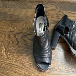 Black Leather And Patent Leather Heels