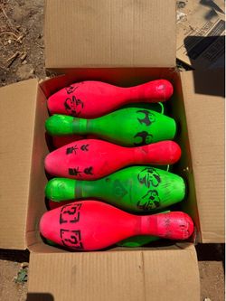 set of 10 bowling pins ready for target practice!