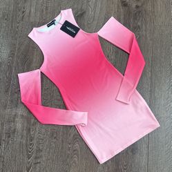 New PLT Pink Gradient Long Sleeve Mini Dress