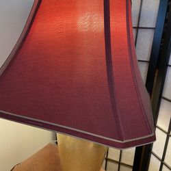 Gold lamp light red shade bedroom light one off switch night stand designer