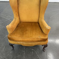 Vintage Wingback Armchair with Yellow Upholstery