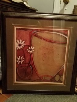 art;framed;brown/black frame;flowers;28x30-$25