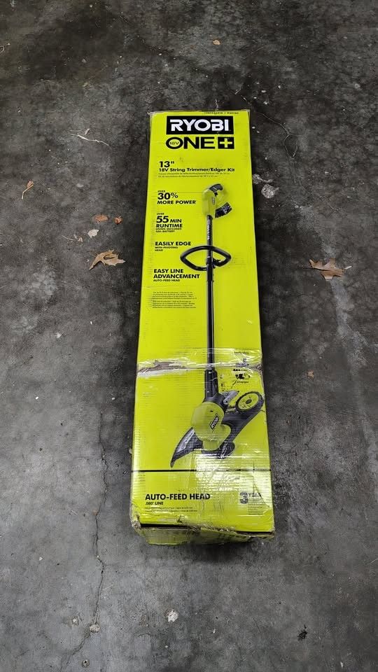 FREE BONUS BATTERY & LINE! NEW RYOBI ONE+ 18V 13" String Trimmer/Edger with 4AH Battery & Charger