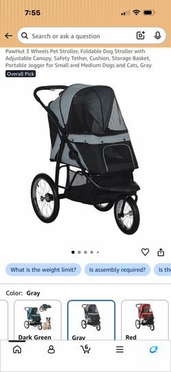 PawHut 3 Wheels Pet Stroller, Foldable Dog Stroller with Adjustable Canopy, Safety Tether, Cushion, Storage Basket, Portable Jogger for Small and Medi