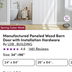 Sliding Paneled Wood Barn Door White 34x96