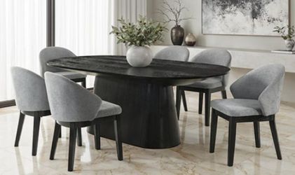 Brand New Black & Grey 7pc Formal Dining Table Set