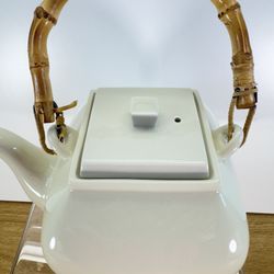 Pottery Barn Asian Square Teapot Bamboo Handle Made in Japan 