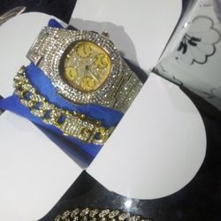 Millionaire Executive Rapper Heavy Resizable Watch Long Lasting Lab Diamond 18" Short Chain Set New