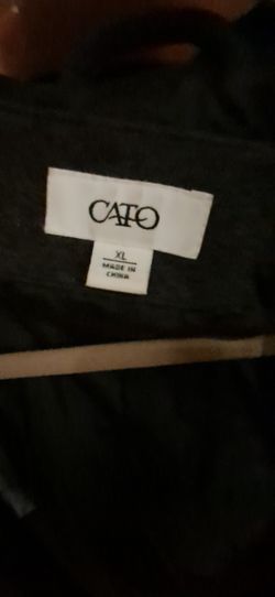 The item in the image is a Cato dark gray hooded double-breasted wool-blend peacoat