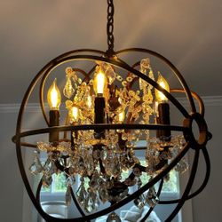 Restoration Hardware Crystal Chandelier Iron Cage