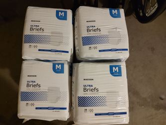 12 pks Briefs with tabs, 1 pk pullups, 3 pks underpads (chucks)