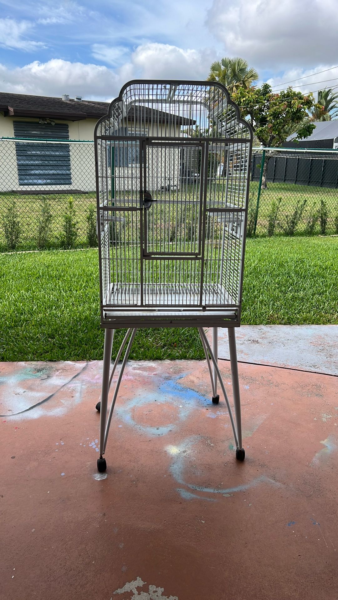 White Bird Cage On Wheels