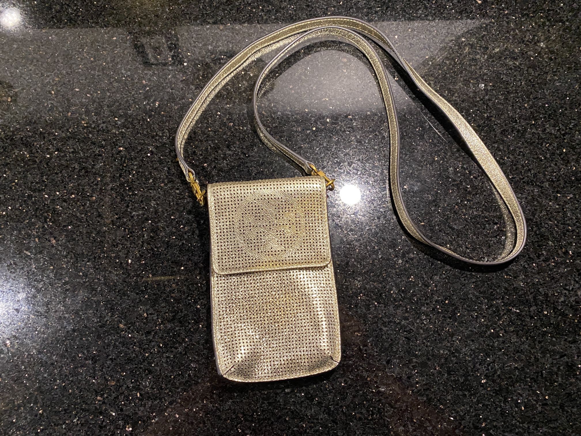 Tory Burch Gold Metallic Phone Crossbody Bag Chic & Compact 7x4.5x1”