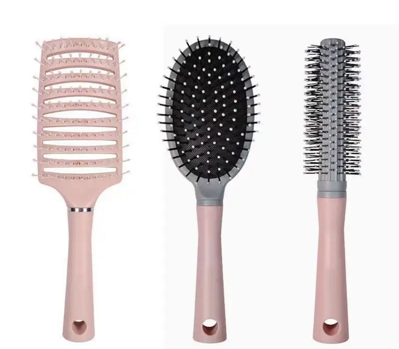 Hair Brush Set - Round, Oval, Vented - Pink/Gray