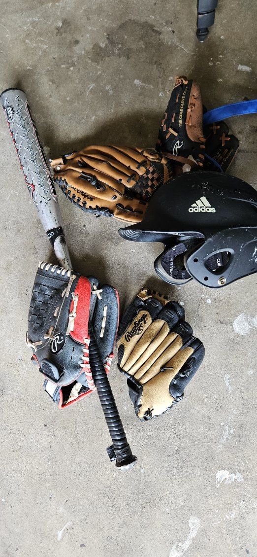 Baseball Bat, Helmet, Gloves